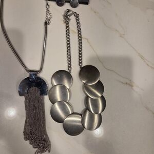 Silver Statement Necklace Set Withmatching Earrings